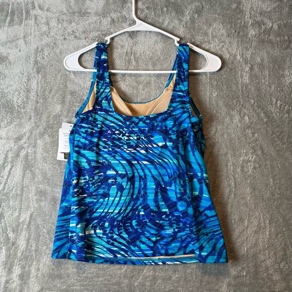 L.L. Bean Sz 6 Sun-blocking Scoop Neck Tankini Top Blue Women's New - Picture 5 of 9